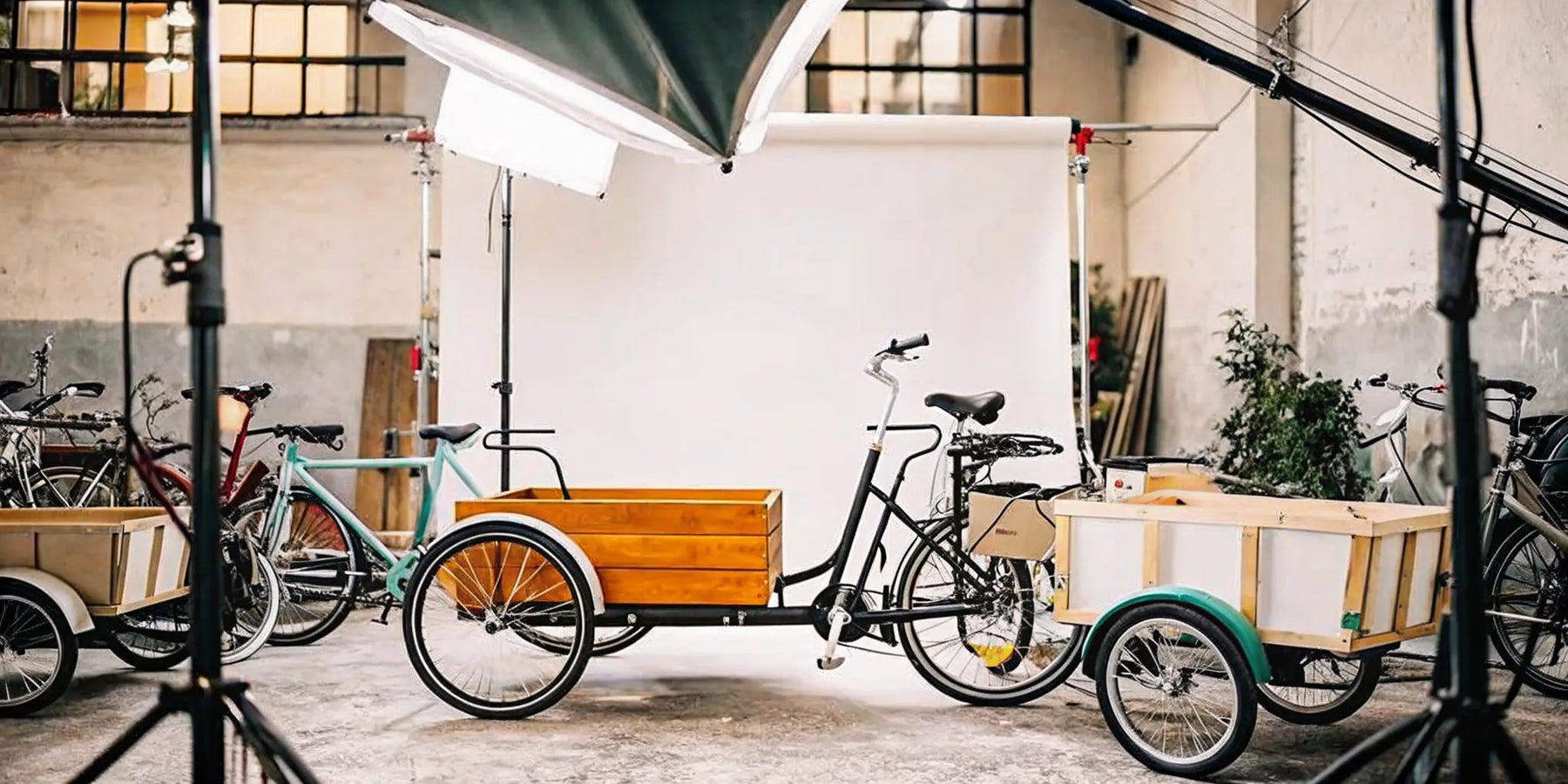 Best front load cargo bike with a large wooden box for hauling.