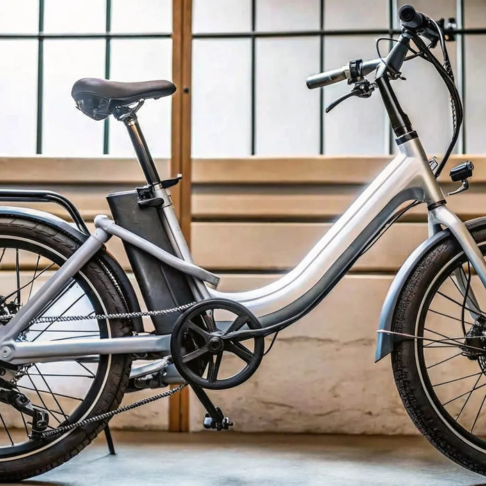 A foldable fat tire ebike with a step-through frame, combining all-terrain capability with portability.