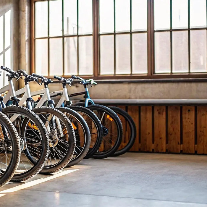Top off road ebike models with fat tires lined up for testing and reviews.