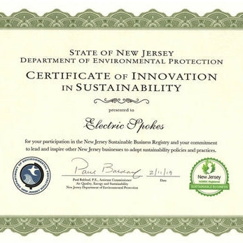Voltaire Cycles receives Recognition from NJ's Department of Environmental Protection