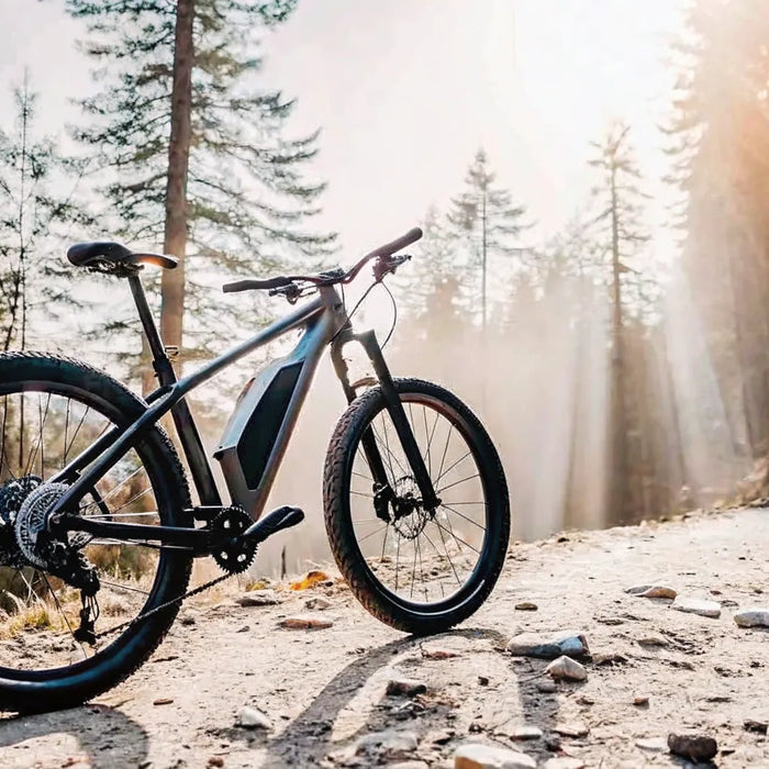 One of the best high power electric bikes of 2026 on a forest trail.