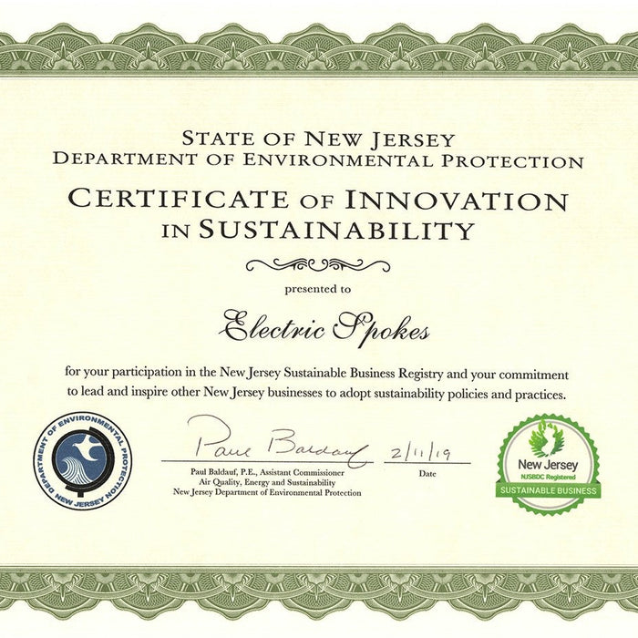 Voltaire Cycles receives Recognition from NJ's Department of Environmental Protection