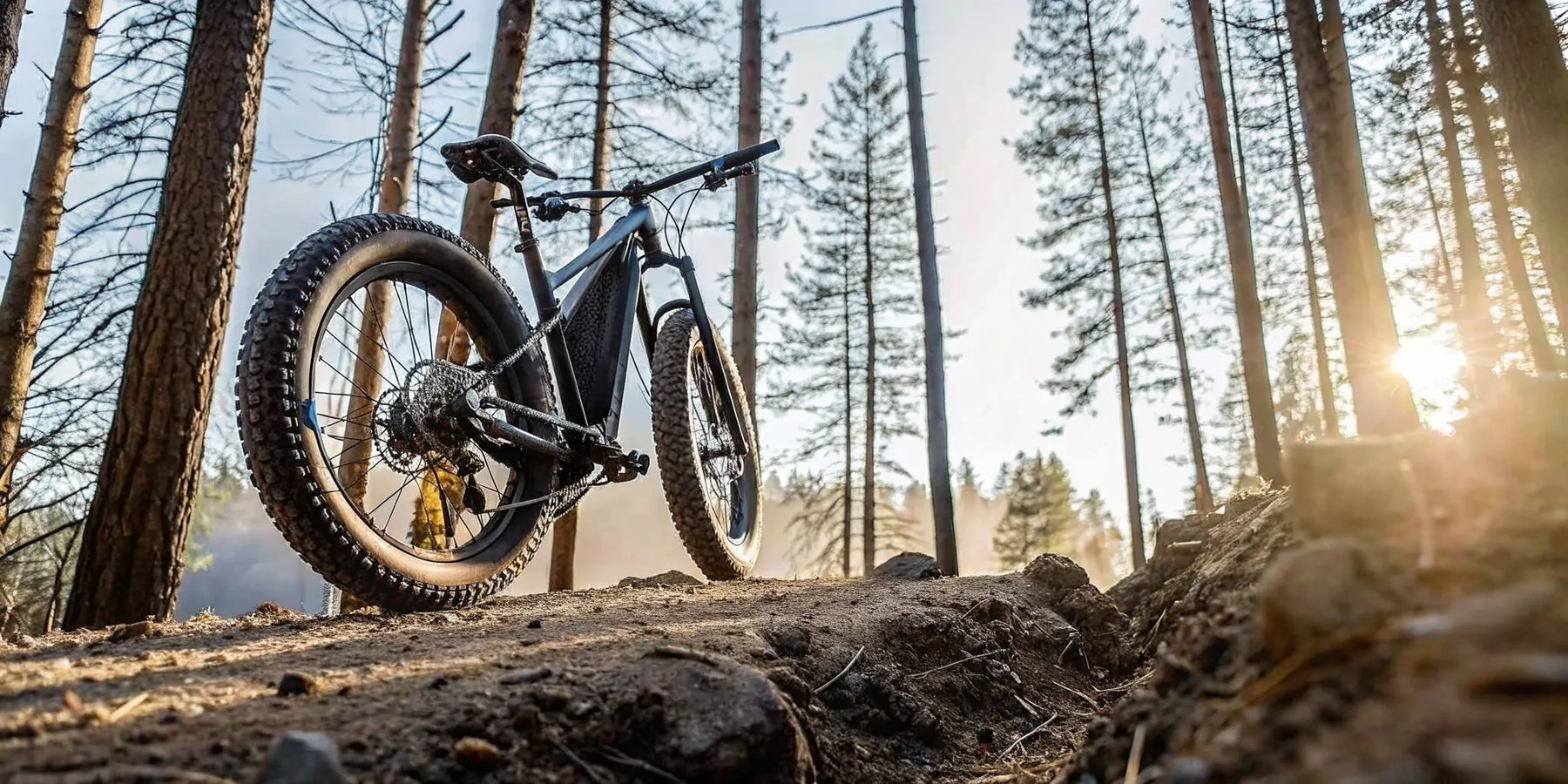 Apex 1000w full suspension fat tire ebike on a rugged forest trail.