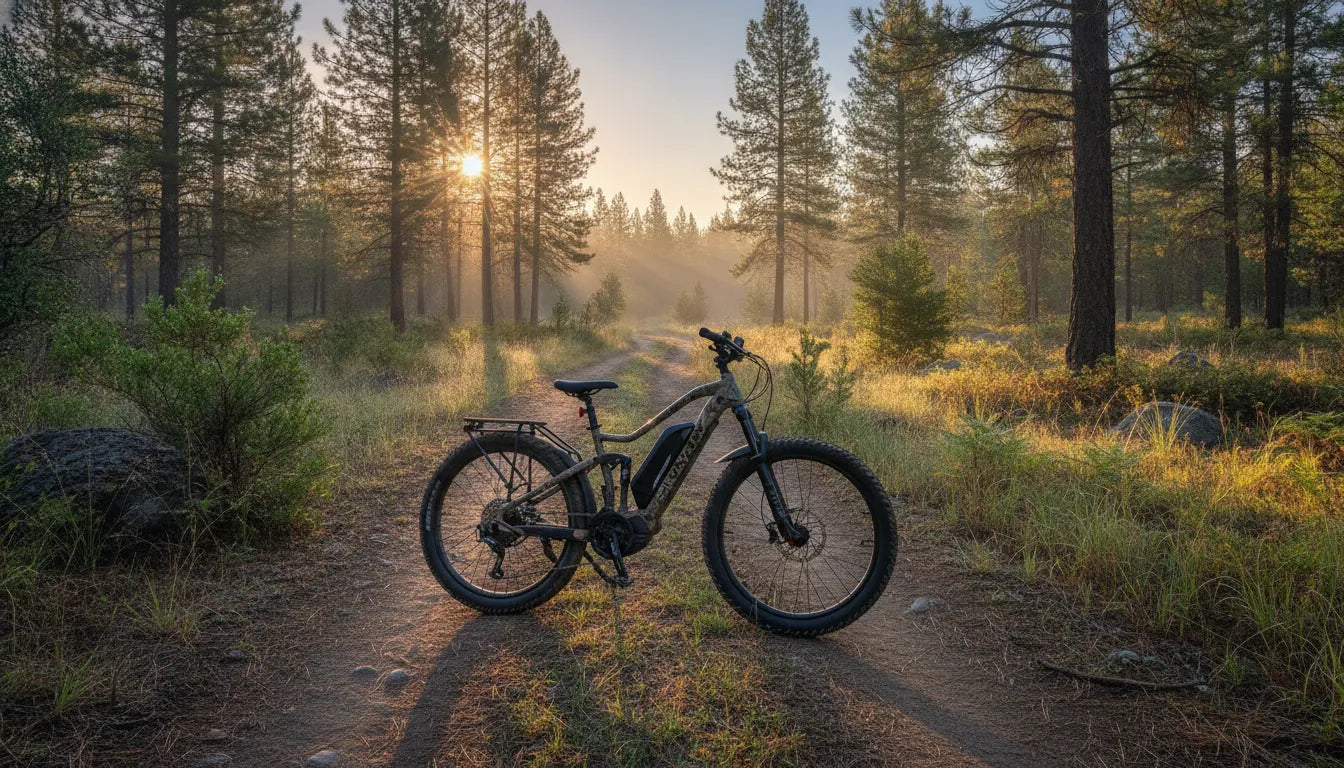 Rugged electric hunting bike on a Central Oregon forest trail