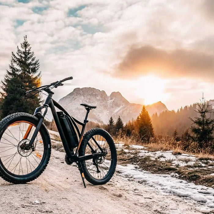 Best off road ebike of 2026 on a rugged mountain trail at sunrise.