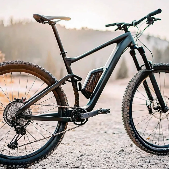 A powerful off road ebike for sale on a rugged mountain dirt trail.