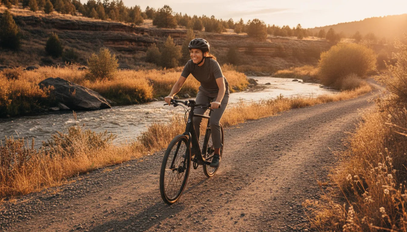 Adult rider enjoying a responsive torque-sensing electric bike on a Central Oregon path