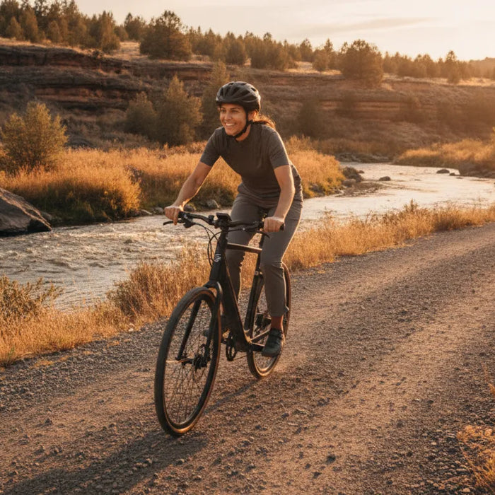 Adult rider enjoying a responsive torque-sensing electric bike on a Central Oregon path