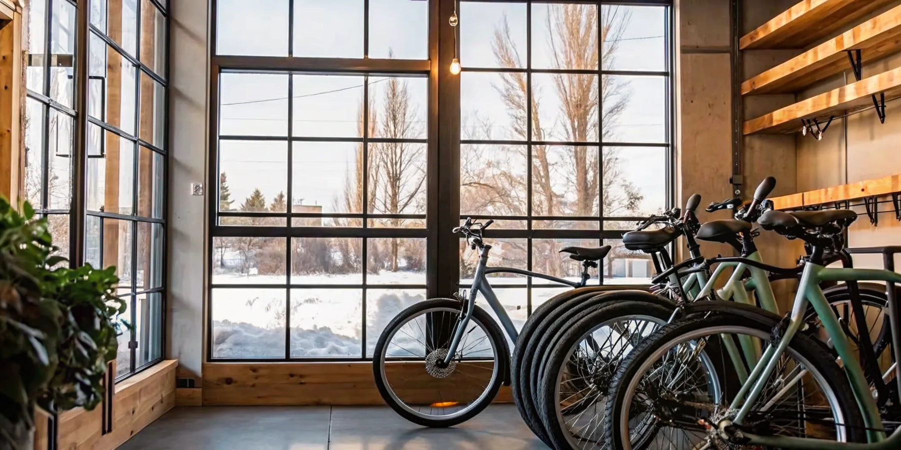 A row of cruiser electric bikes for sale in a Bend, Oregon bike shop.