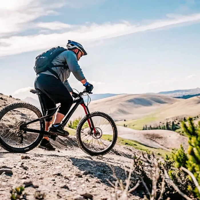 Electric bike rider climbing a Central Oregon hill