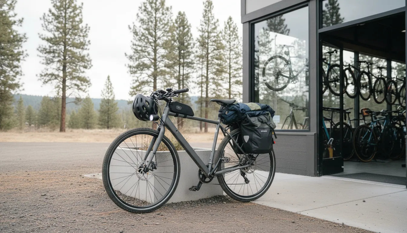 Electric bike accessories prepared for a Central Oregon ride