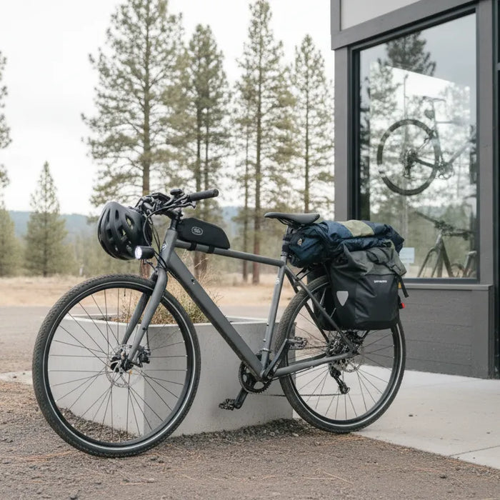 Electric bike accessories prepared for a Central Oregon ride