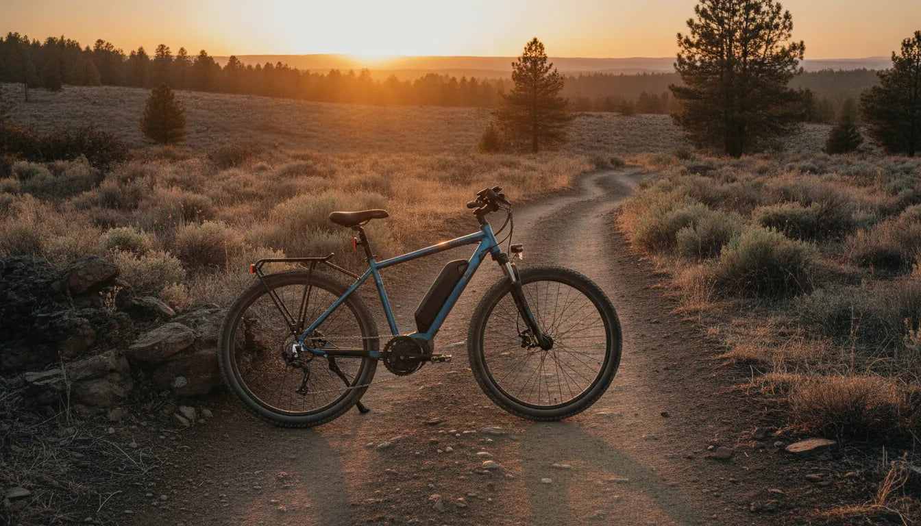 Electric bicycle beside a Central Oregon trail for range planning