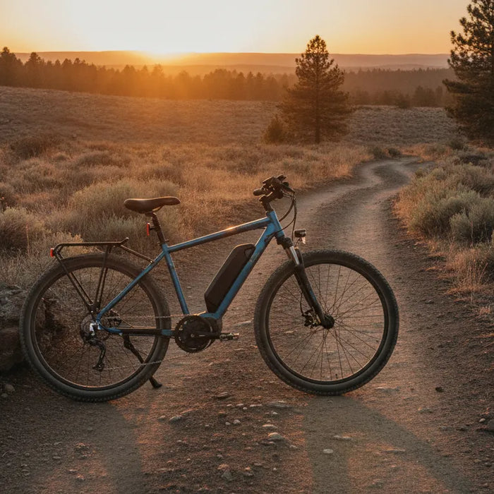 Electric bicycle beside a Central Oregon trail for range planning