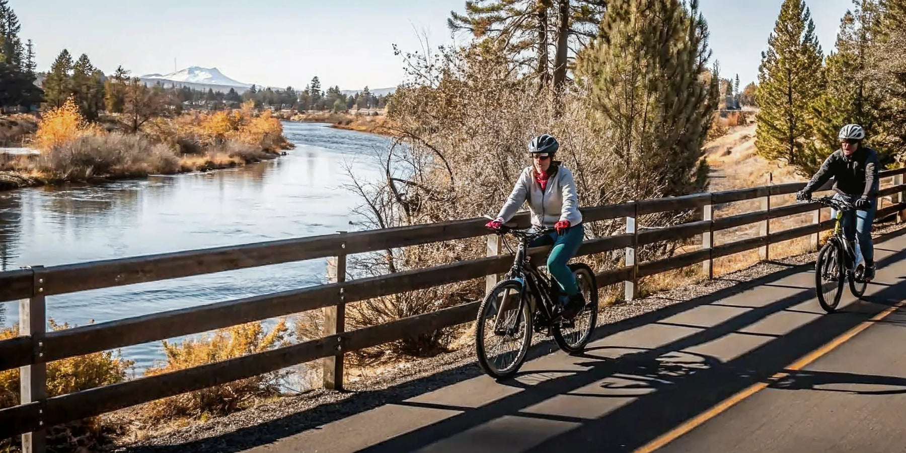 Electric bike riders exploring a paved trail in Bend Oregon