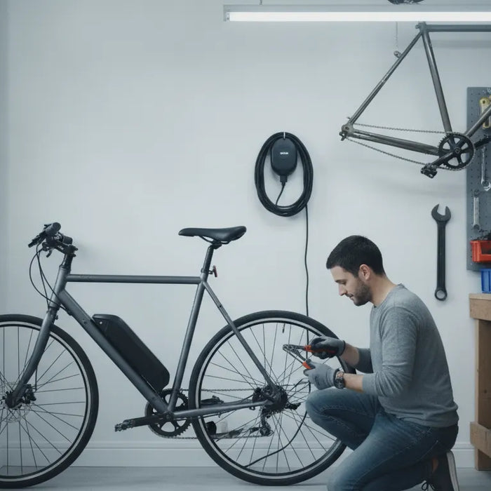 Electric bike troubleshooting checklist in a home garage