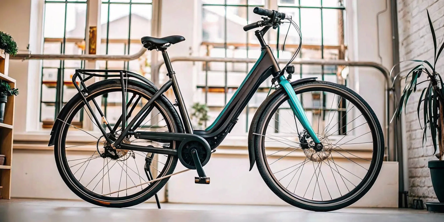 A step-through electric bike with two batteries for extended range and utility.