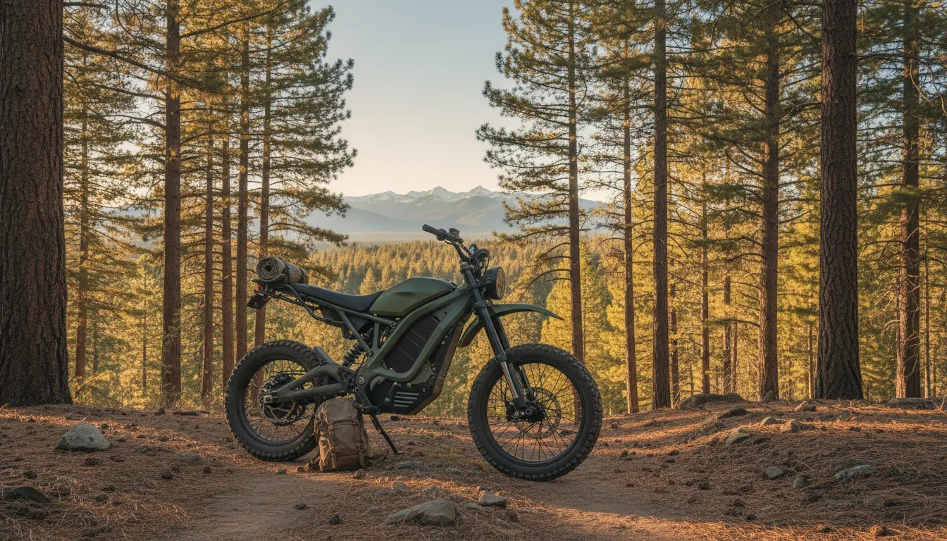 Electric motorcycle-style vehicle ready for a Central Oregon ride