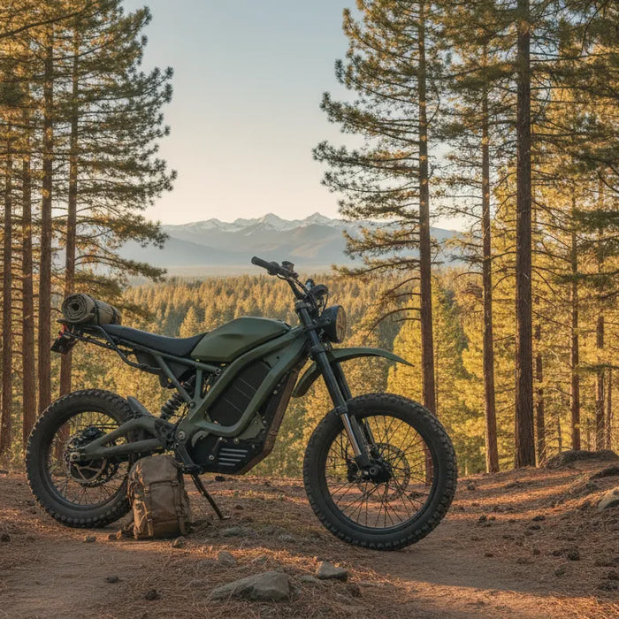 Electric motorcycle-style vehicle ready for a Central Oregon ride