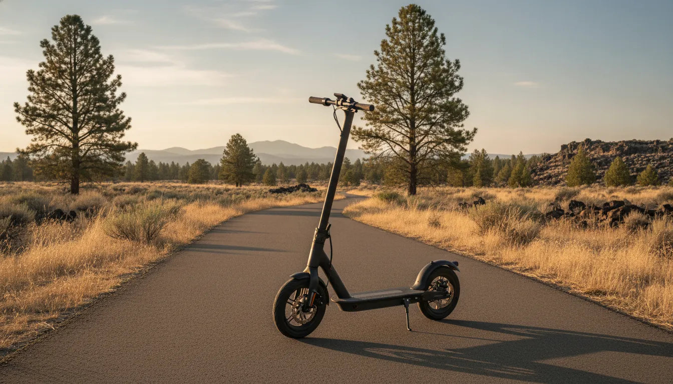 Electric scooter ready for maintenance on a Central Oregon trail