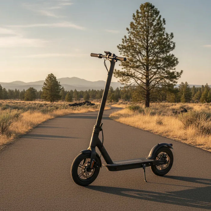 Electric scooter ready for maintenance on a Central Oregon trail