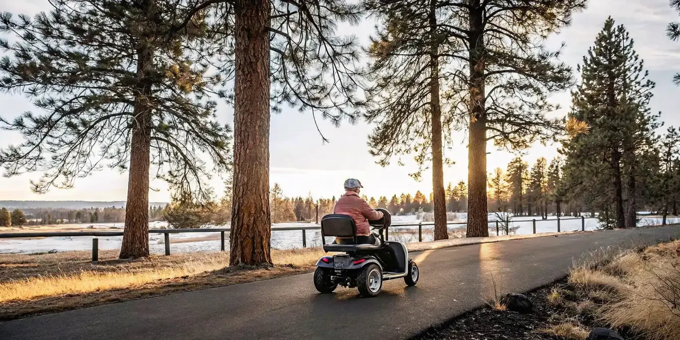 Adult riding an electric trike for adults on a Central Oregon trail