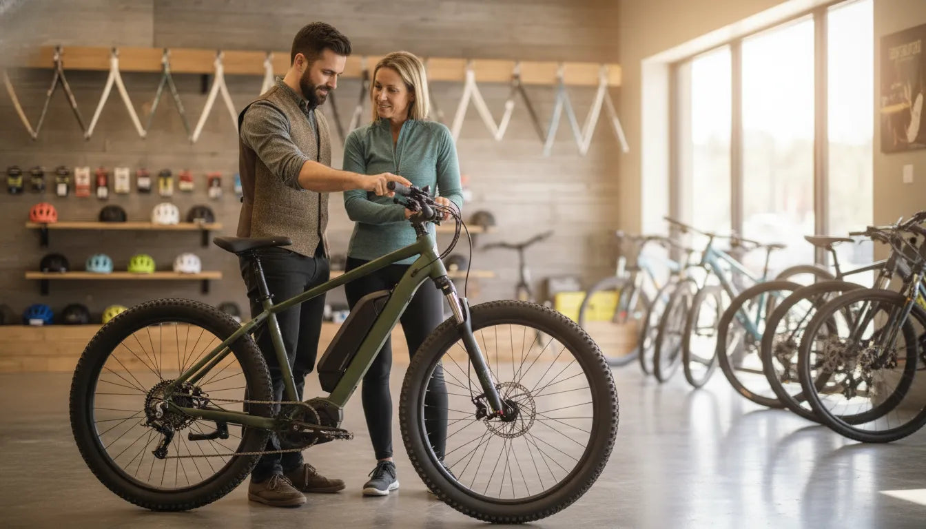 Fat tire ebike financing consultation in a Bend Oregon showroom