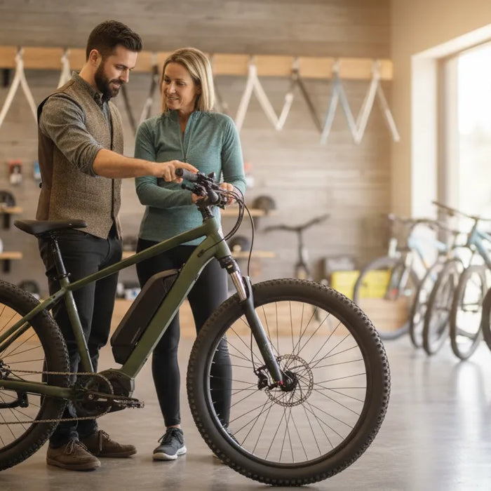 Fat tire ebike financing consultation in a Bend Oregon showroom