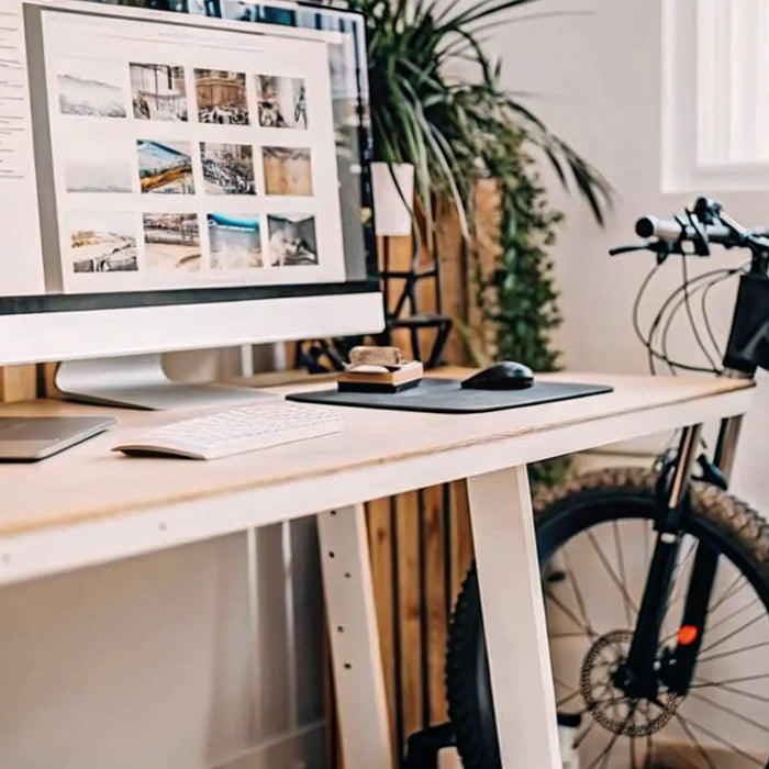 Using a computer to buy an electric mountain bike online.