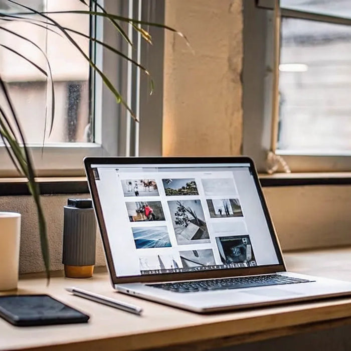 Using a laptop to research and buy the best electric bike online.