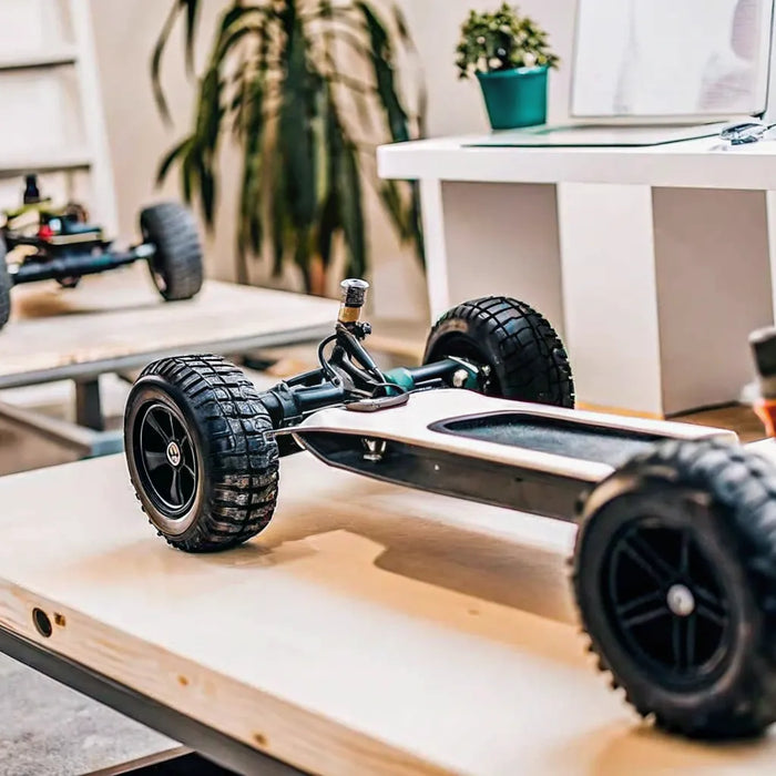 An all-terrain electric skateboard with large wheels ready to buy online.