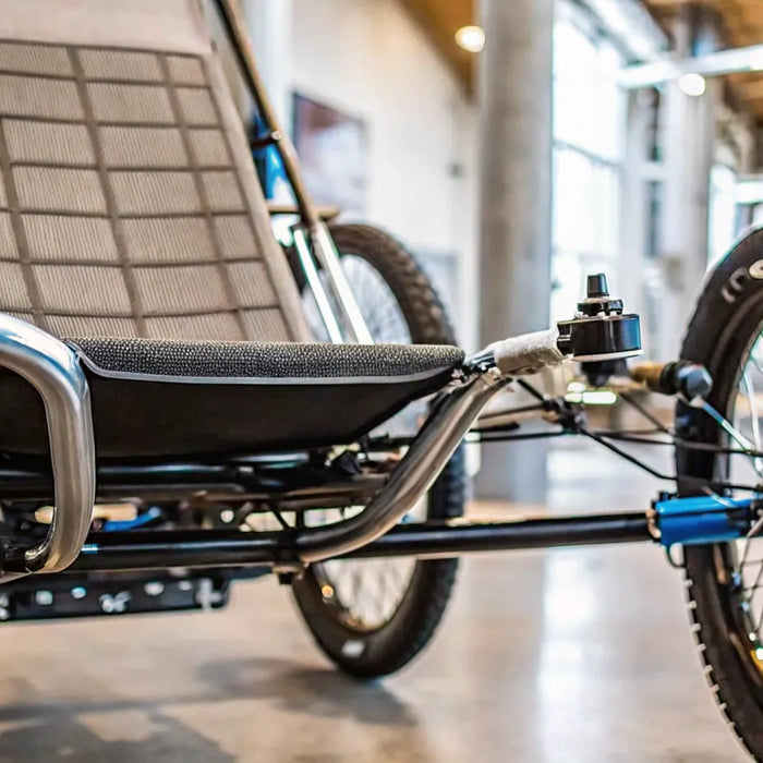 A recumbent electric trike for sale, built for stable and comfortable low-impact riding.