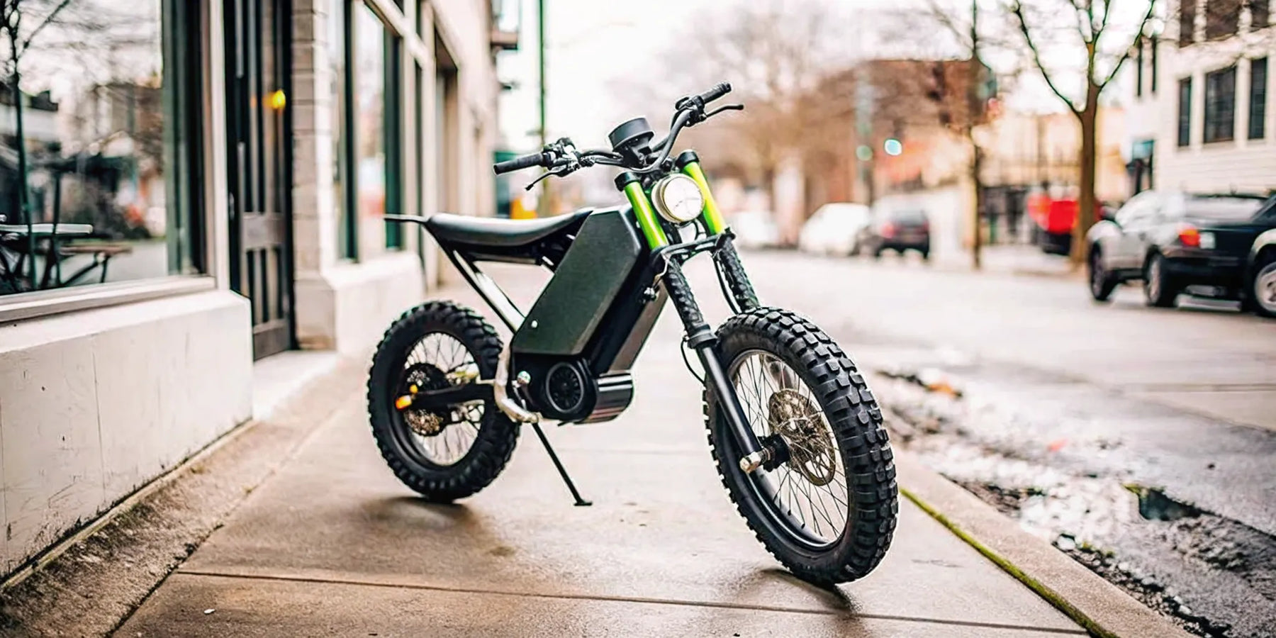 A street legal Segway Xaber 300 electric dirt bike on a sidewalk in Oregon.