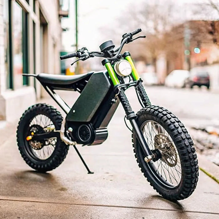 A street legal Segway Xaber 300 electric dirt bike on a sidewalk in Oregon.