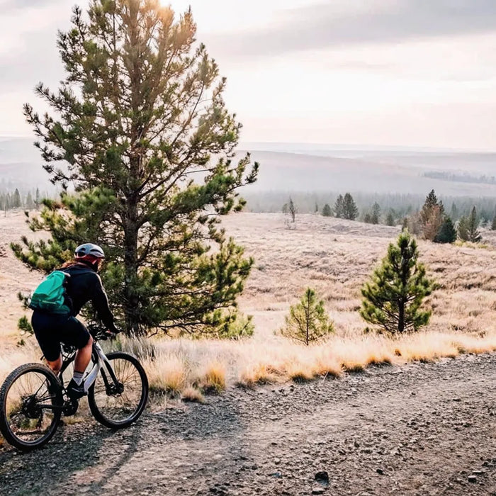 Rider on an off road electric bike on a Central Oregon gravel trail