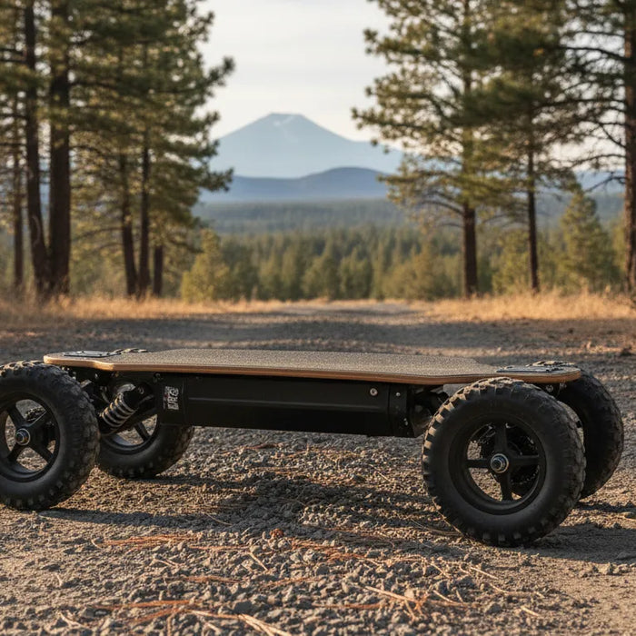 Off-road electric skateboard on a Central Oregon gravel trail