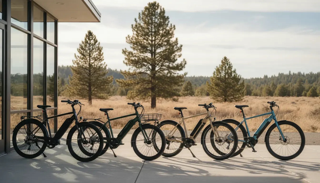 Segway bikes lined up outside a Bend Oregon showroom
