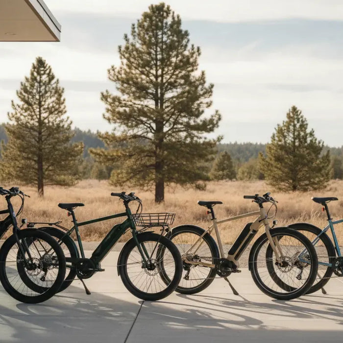 Segway bikes lined up outside a Bend Oregon showroom