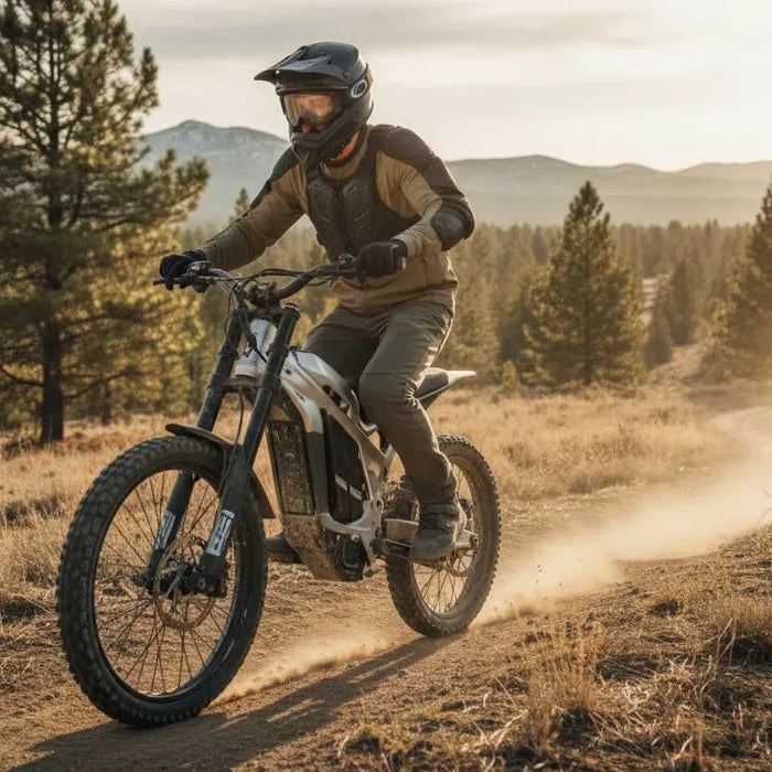 Segway Dirt Ebike X260 style electric dirt bike on a Central Oregon trail