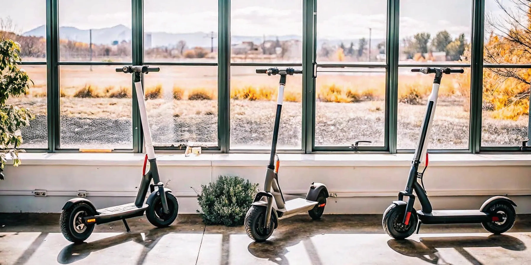 Three Segway electric bikes displayed side by side in a bright showroom