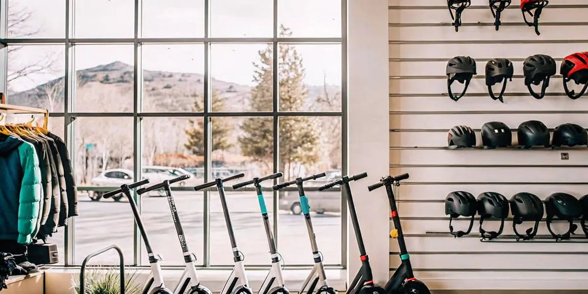 Segway Ninebot electric scooters on display at Voltaire Cycles showroom in Bend Oregon