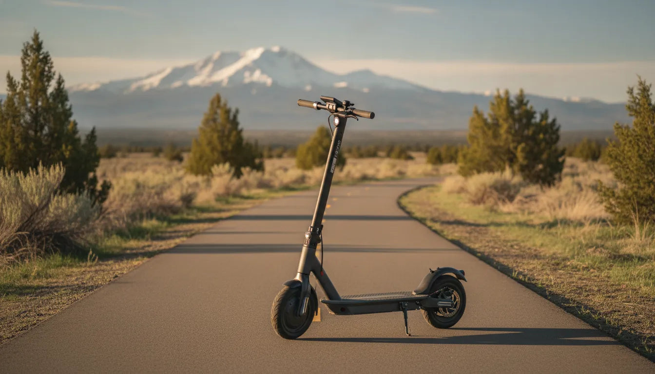 Segway Ninebot electric scooter review on a Bend Oregon path