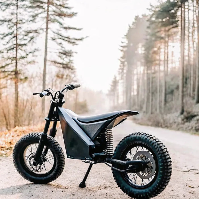 Segway Xaber 300 electric dirt bike on a forest road.