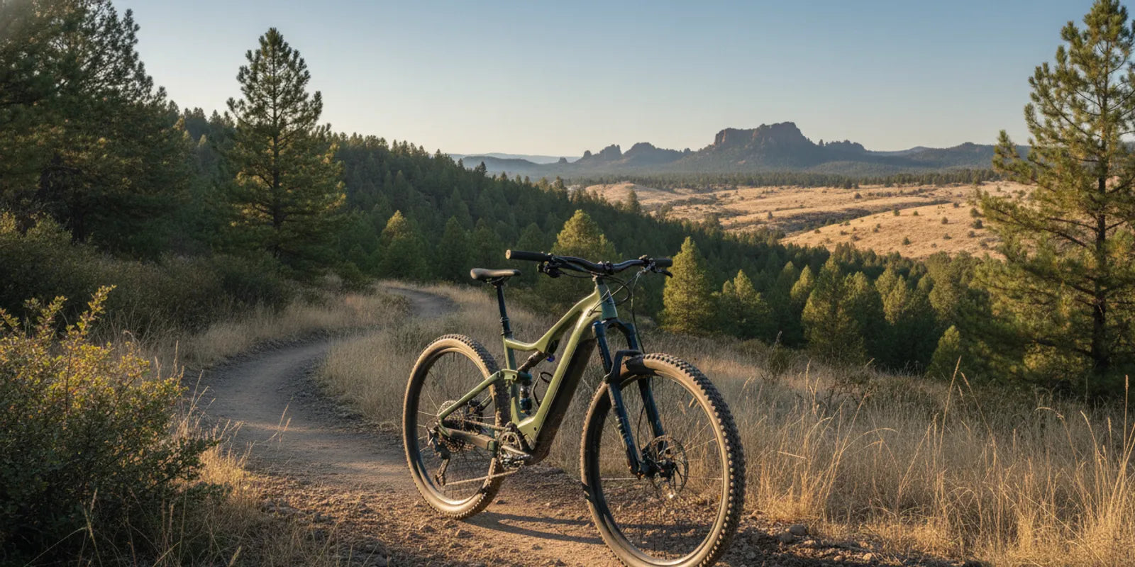 Stealth-style electric bike being evaluated on a Central Oregon trail