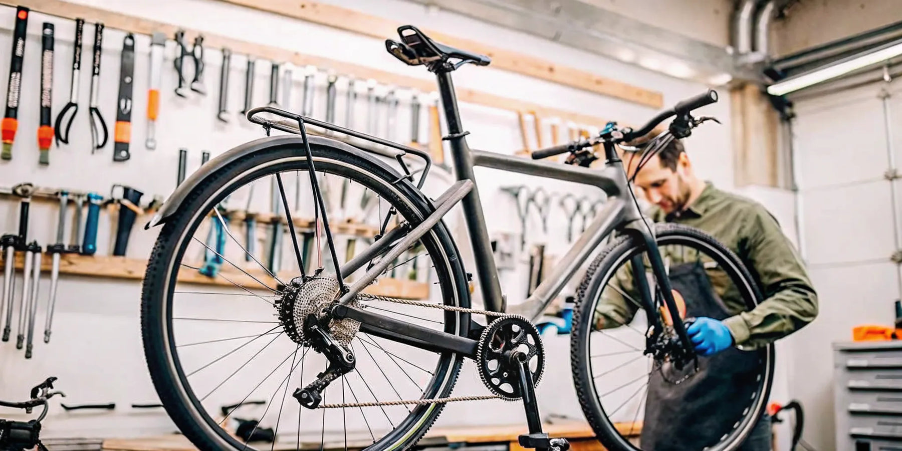 Technician performing an e-bike repair in a professional Bend workshop.