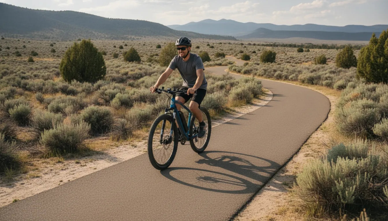 Beginner riding an electric bike on a Central Oregon trail