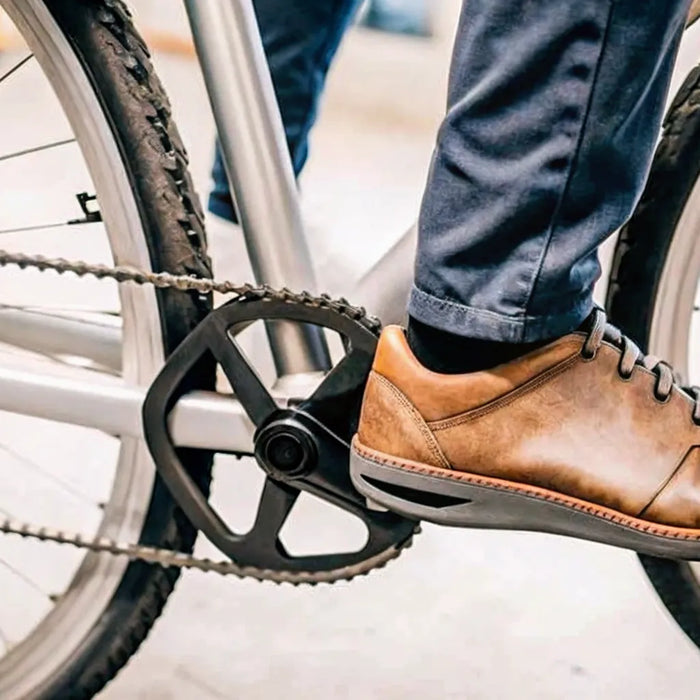 A torque sensing ebike pedal responds to a rider's foot with automatic power adjustment.