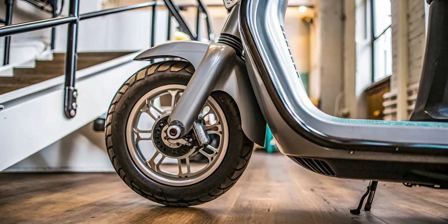Electric scooter front wheel with a regenerative braking system that extends range.