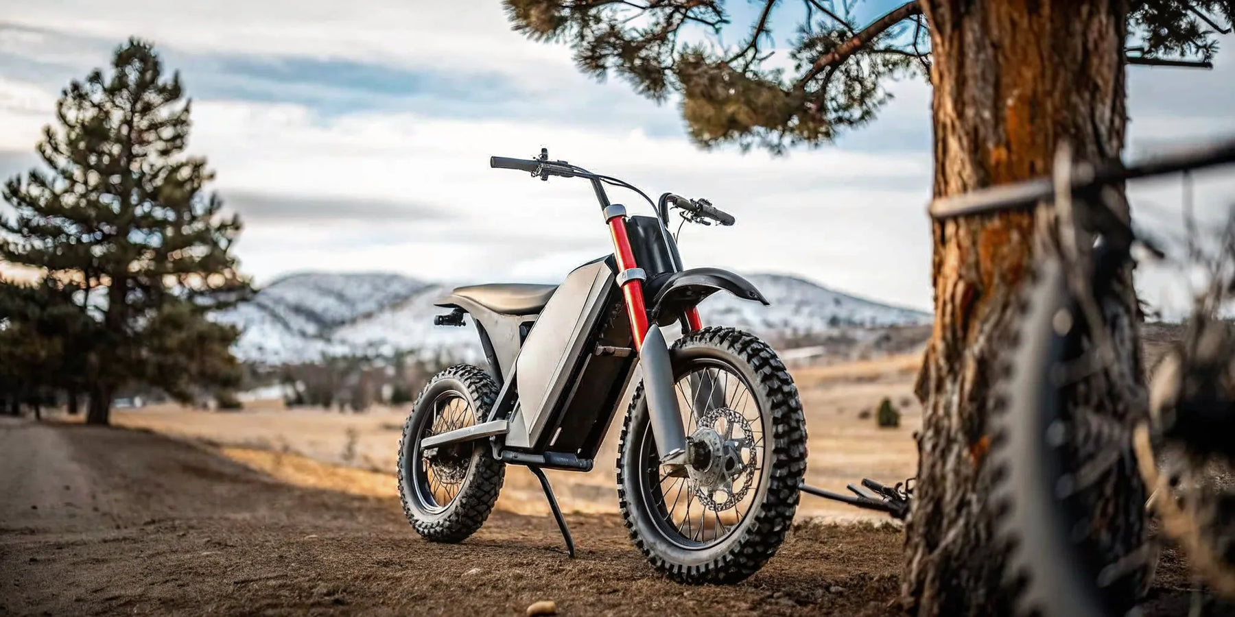 A Segway Xaber 300 electric dirt bike rental parked on a trail in Bend, Oregon.