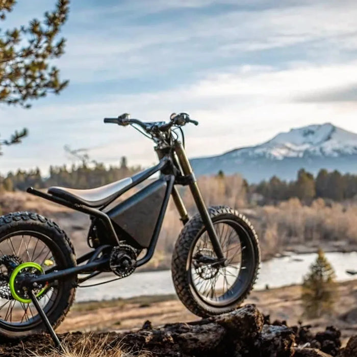 Segway Xaber 300 electric dirt bike on a mountain trail in Bend, Oregon.